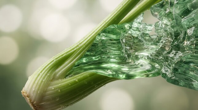 Fresh celery stalk with splashing water