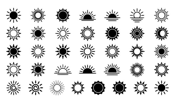 Sun Vector Icon Logo Template Set Modern Sunshine Solar Symbols Collection Isolated on White Background