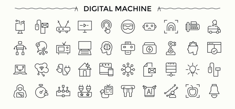 Machine icon set. Pictograms of tools, industrial, power tools, equipment, repair, electric and more. Line symbol and sign. Editable vector art and illustration. Repair icon set.