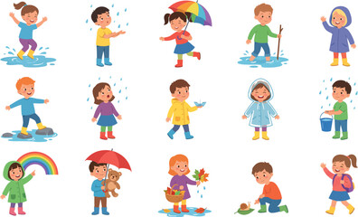 Fototapeta premium Kids Rainy Day Activities Clipart Vector Collection