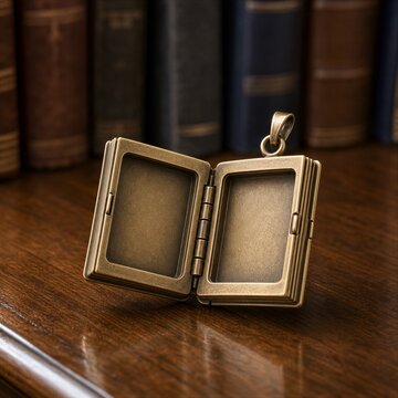 Antique Open Locket on Wooden Surface