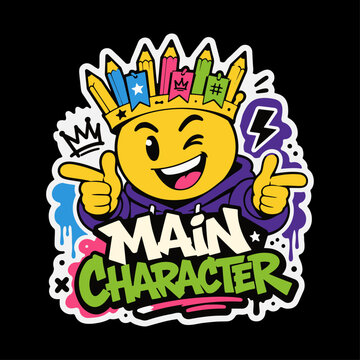 youth culture stylish stcker with "Main Charcter" text, for Back-to-School theme