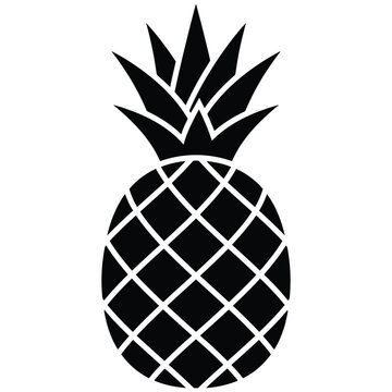 Simple black and white illustration of a whole pineapple fruit icon