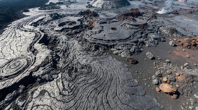 Lava rock forms intricate textures across the volcanic field.