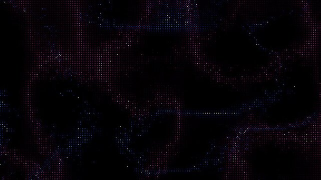 Animated abstract technology random dots and grid 4K on black background. Loop background. Led halftone and moire effect