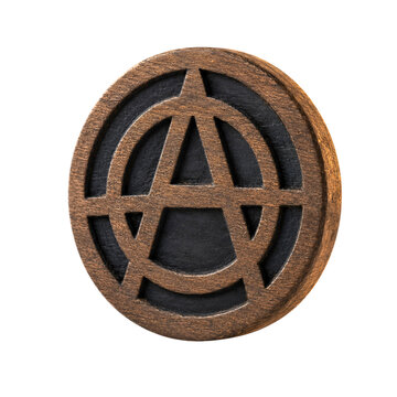 Anarchism Symbol Icon On Wood Disc