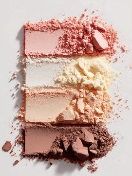 Cosmetics powder sits in four distinct textures.