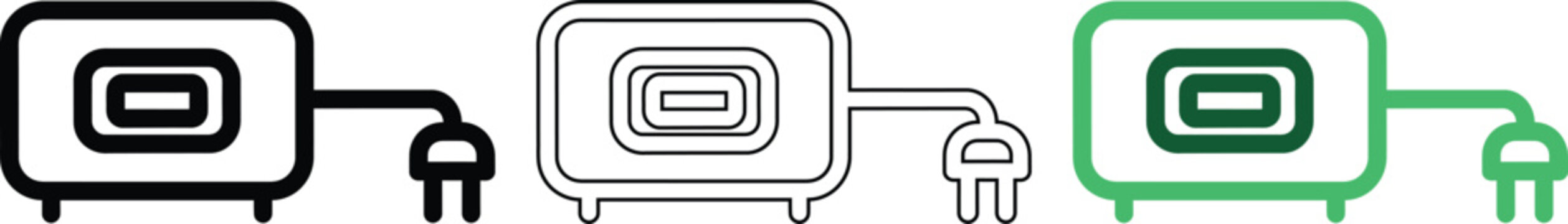 Toaster kitchen appliance icon in black outline and green solid color for smart home device concept.