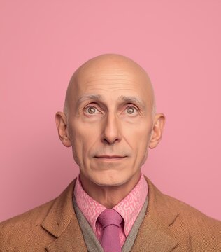Businessman wearing a brown jacket poses calmly.
