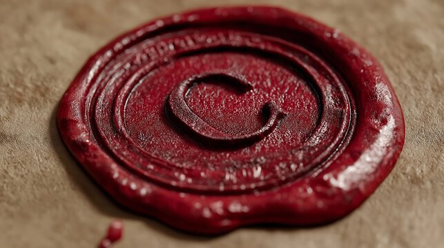 Red wax seal sits on a textured surface.