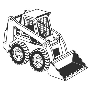 Skid steer loader construction vehicle line art illustration