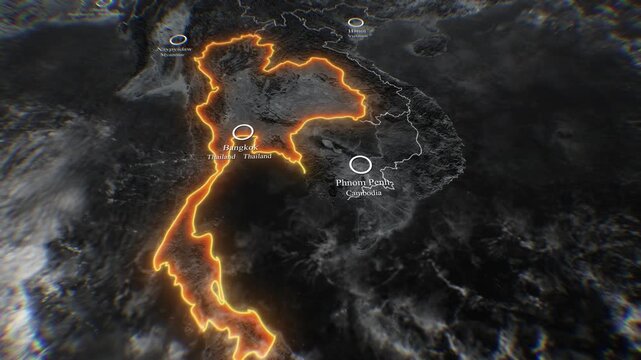Thailand Map Showing Storm Track With City Locations Weather Footage video tropical typhoon climate meteorology bangkok phuket chiang mai southeast asia