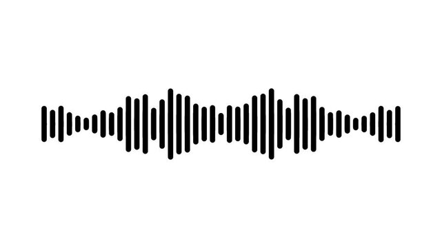 Black audio waveform visualizer motion graphic, digital sound wave equalizer loop animation, music spectrum frequency line element, podcast voice player display on seamless white screen. 4k video