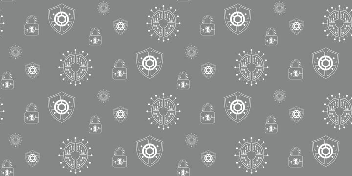 pattern of white doctor nurse icons and virus symbols on gray background seamless design