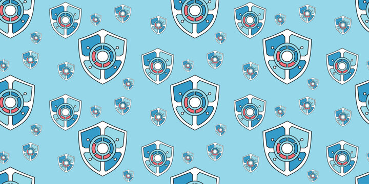 blue shield and lifebuoy pattern seamless safety security background
