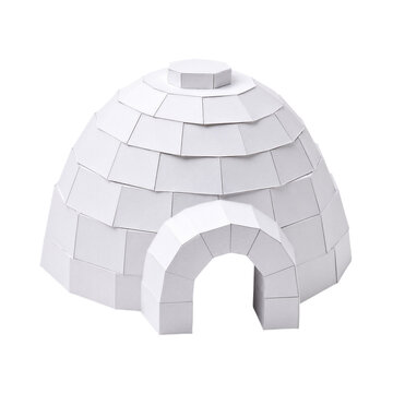 White geometric origami igloo building block model toy structure design isolated on transparent background PNG cutout