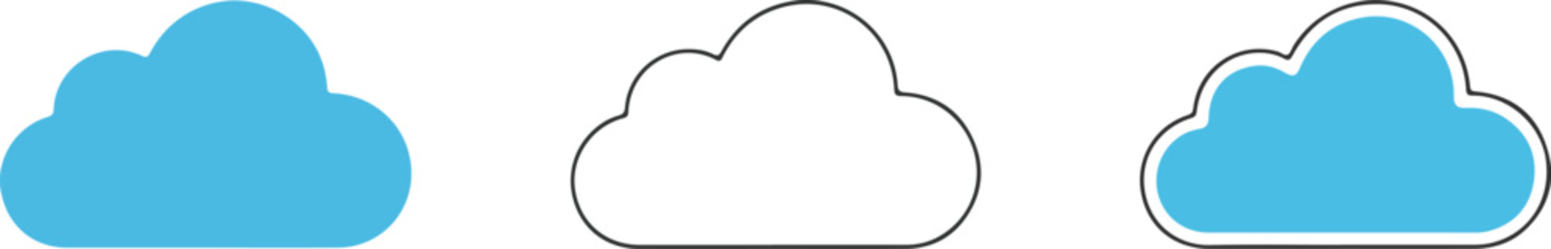 Set of three distinct stylized cloud icons with different outlines and fills.