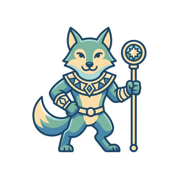 Anthropomorphic wolf warrior with magic staff.