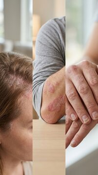 Psoriasis autoimmune pathology: epidermal scale, elbow plaque, nail damage, scalp irritation, dermatological issue, chronic flare, cutaneous lesion, medical concern.
