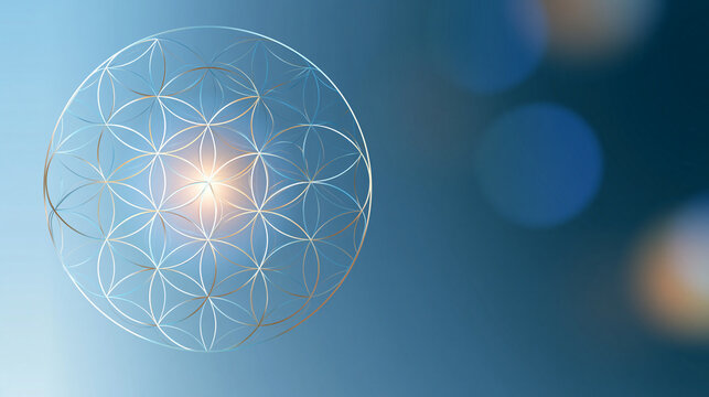 Sacred geometry vector illustration featuring a flower-of-life pattern, spiritual symbolism design, with copy space