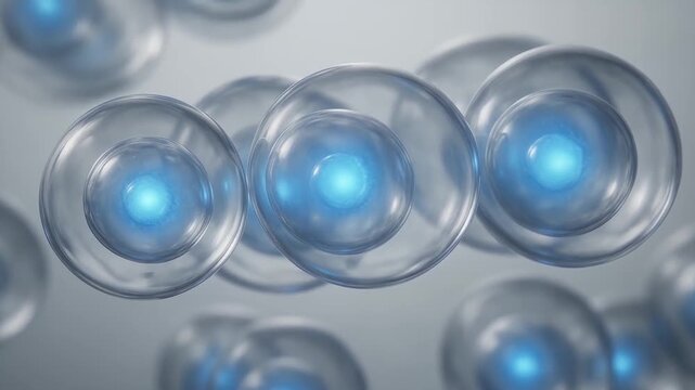 3D animation Cosmetics many atoms floating in droplets. Collagen bubbles Design. Moisturizing Cream and Serum Concept. Vitamin for health care and beauty concept