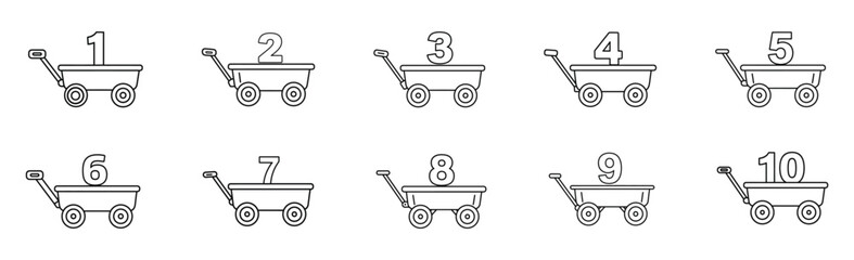 Set of ten simple outlined cart illustrations numbered one to ten © Mdforiduddin
