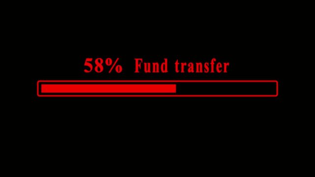 Red progress bar showing zero percent fund transfer