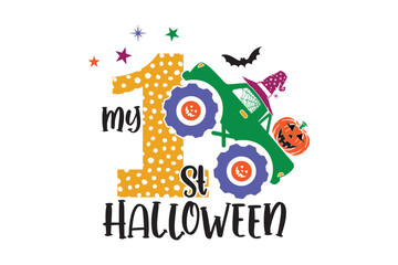 My 1st halloween monster truck design with pumpkin and witch hat © Avijit Artworks