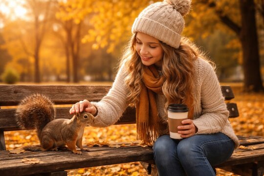 Autumn joy with squirrel friend.