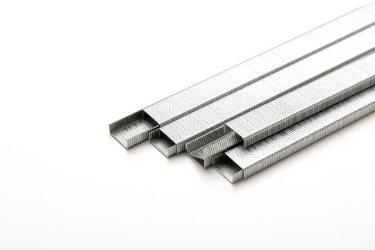 Furniture staples for upholstery, isolated on a white background. Staples for construction work.