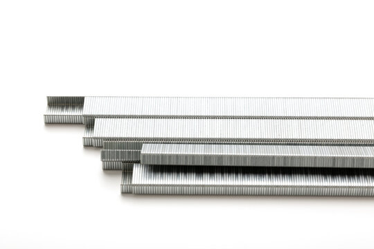 Furniture staples for upholstery, isolated on a white background. Staples for construction work.