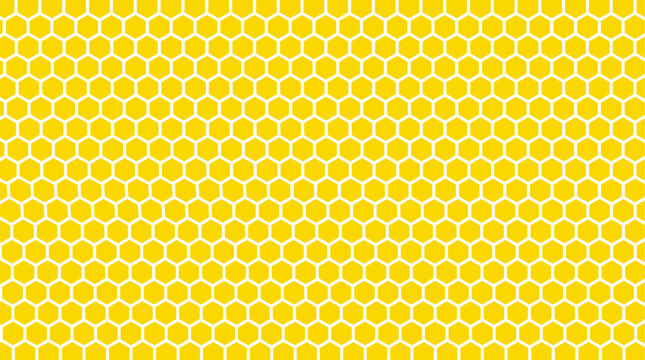 Seamless flat yellow honeycomb pattern background with white outline hexagon geometric grid structure for modern design