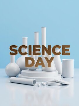 Celebratory science day concept with laboratory equipment and text overlay