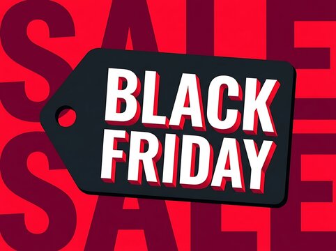 Black Friday sale tag with white lettering against a red background
