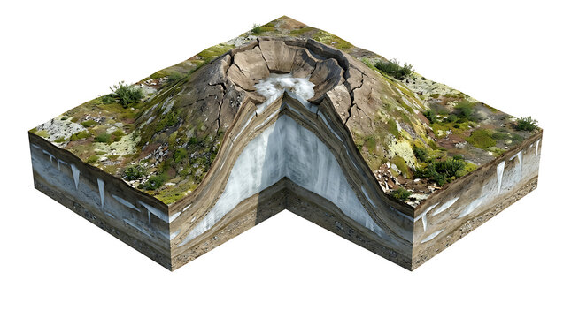 3D Cross Section of a Pingo Isolated on White Background with Geological Strata
