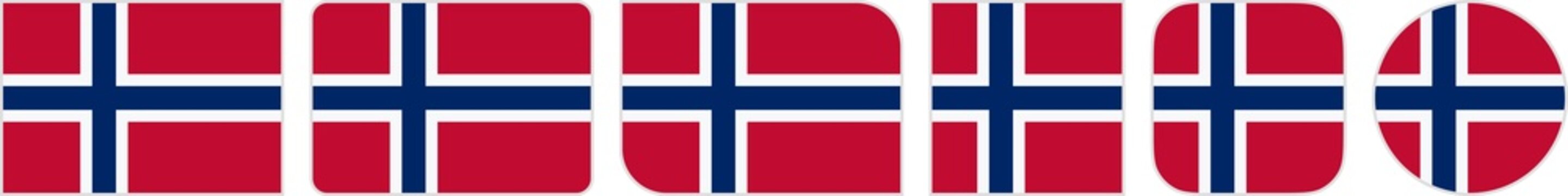 Norway flags clipart icon set in circle square rectangle rounded squircle and round diagonal corner shapes with border on transparent background