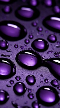 Purple water drops creating abstract texture and reflections