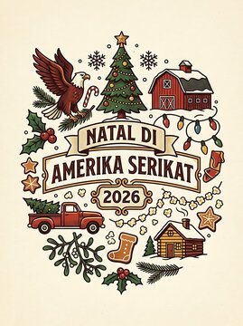 American christmas 2026 vintage holiday greeting illustration