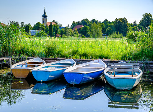 typical rowboat at a lake
