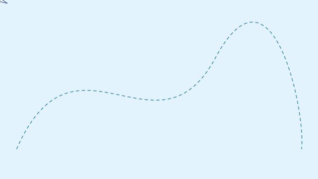 Animated blue dashed line path motion on light animation 4k background, motion route trajectory