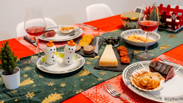 Traditional Christmas Eve Dinner Table with Festive Homemade Food
