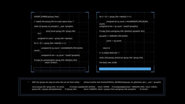 Futuristic Multi Panel Source Code Interface With Parallel Programming Windows And Command Output Console