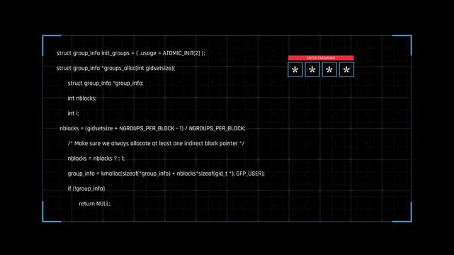 Futuristic Password Verification Interface With Source Code Analysis And Secure Credential Status Indicator
