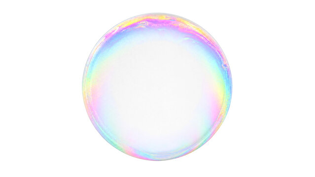 Perfect round iridescent soap bubble floating transparent