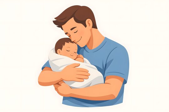 Father on Paternity Leave Bonding with Newborn Baby at Home | Modern Dad Infant Care, Family Lifestyle, Parenting Stock Photo