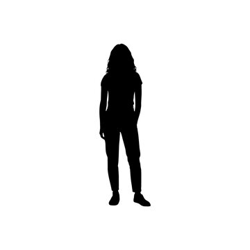 Silhouette of woman standing with arms down