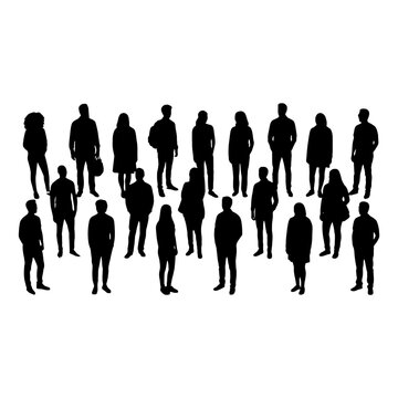 Group of diverse silhouettes standing together in a line