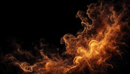 Fototapeta premium Abstract dark golden fire smoke and flame wisp on black background