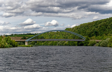 Fototapeta premium Steel Tied-Arch Bridge Over Main River at Marktbreit and Segnitz