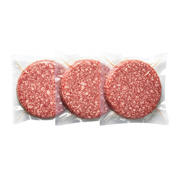 Three raw beef burger patties